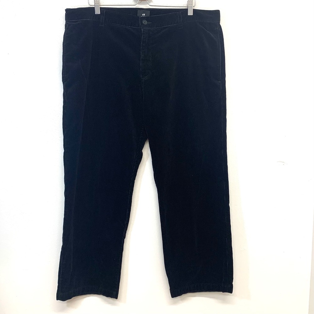 HM Relaxed Fit Corduroy Pants Black Mens Size 40 Trousers Casual Straight 28"